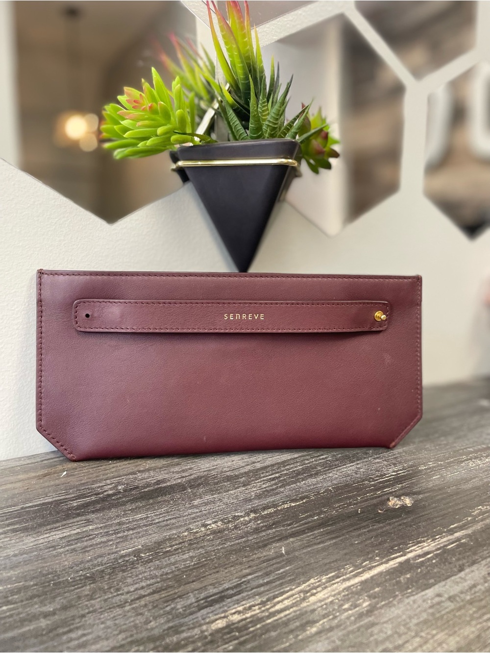 Senreve Burgandy Leather Wristlet Clutch